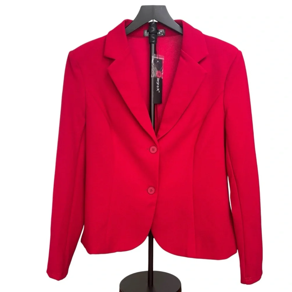 Allegra K New Bold Red Women's Medium Blazer Lightweight w/ Padded Shoulders - Picture 3 of 9